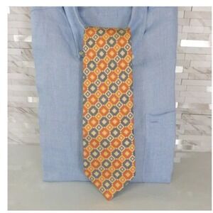 Michiko Koshino Tie Men Orange Periwinkle Geo Diamond Silk Necktie Japanese Luxe